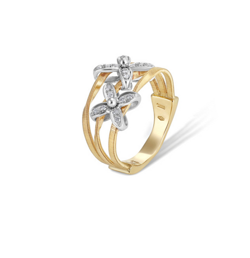 Ring with Two Diamond Flowers [1FADX3836]