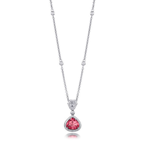 Orangey Red Spinel and Diamond Pendant in 18k [1NMPS0100]