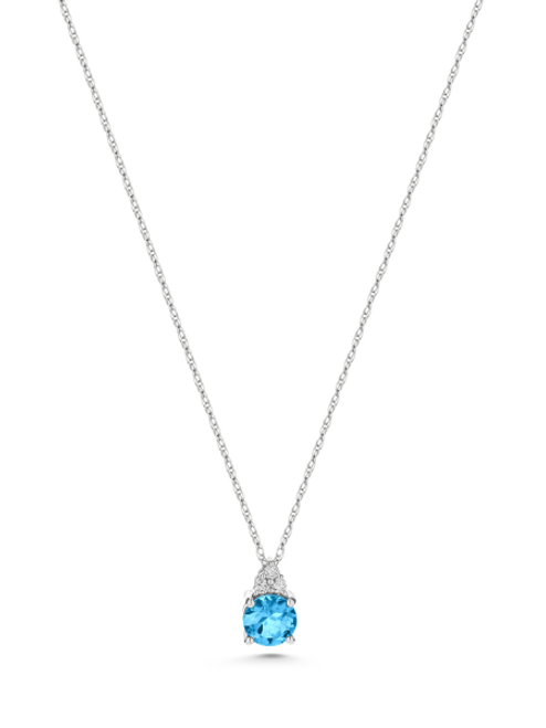 Birthstone Blue Topaz Pendant in 14k White Go [2DBLT0055]