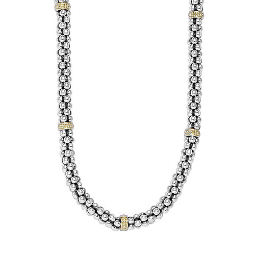 5MM GOLD STATION CAVIAR BEADED NECKLACE [2YLNK0333]