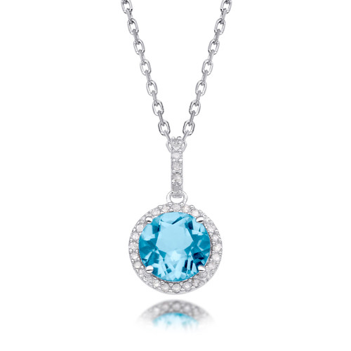 Blue Topaz and Diamond Drop Pendant Necklace [2YSGD0309]