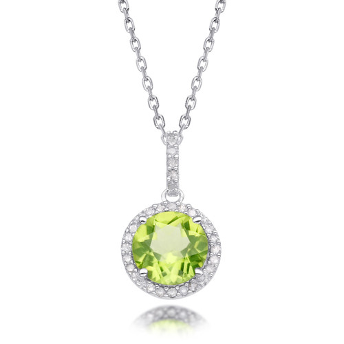 Peridot and Diamond Drop Pendant Necklace [2YSGD0313]
