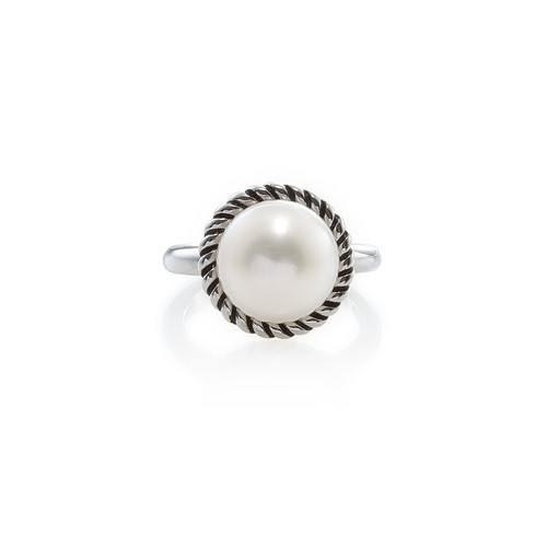 White Button Freshwater Pearl Ring [2YSRG5373]