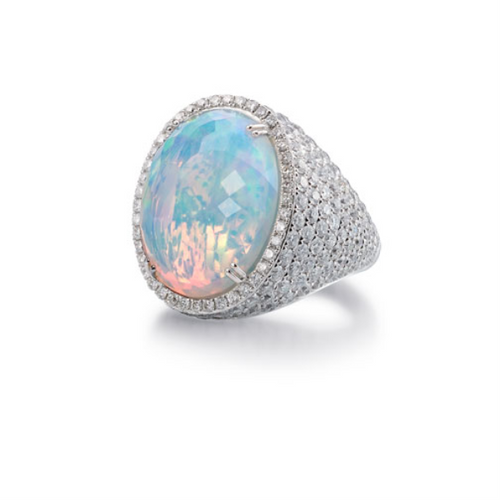Opal and Diamond Ring in 18k White Gold [3LOPL0387]