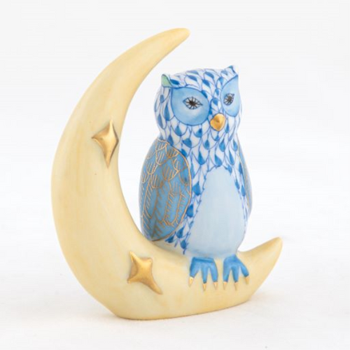 Owl on Crescent Moon in Blue [6COLF2140]