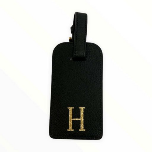 Black Leather Luggage Tag with Initial H [6GIFT4379]