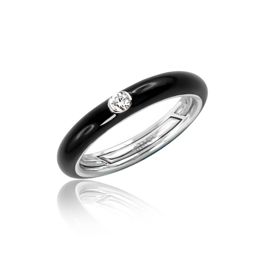 White Gold Black Enamel & Diamond Ring [JRBND0103]
