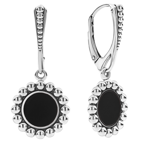 SMALL ONYX CIRCLE DROP EARRINGS  [2YSEA2526]