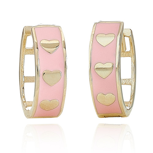 Gold Heart & Enamel Hoop Earrings [JEHOP0031]