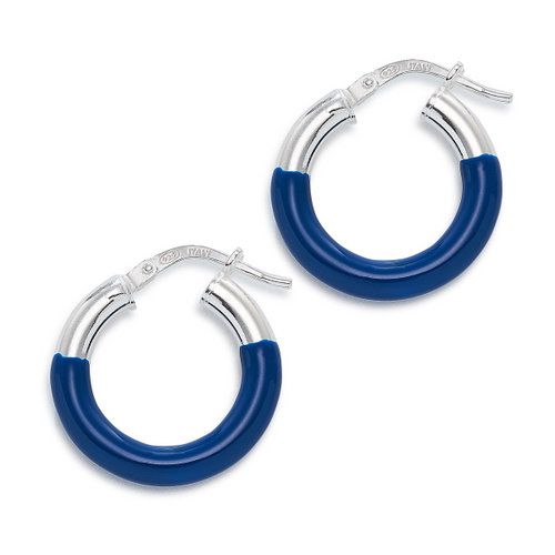 Navy Blue Enamel Hoop Earrings [JEHOP0089]