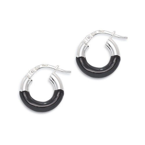 Black Enamel Hoop Earrings [JEHOP0093]