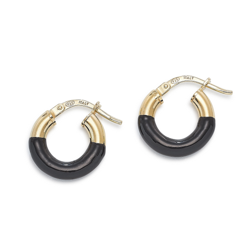 Black Enamel Hoop Earrings [JEHOP0091]