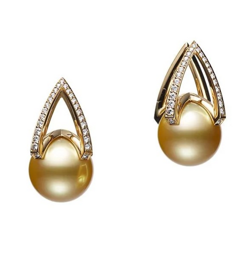 M Collection Golden South Sea Cultured Pearl Earrings [JEOTH0110]