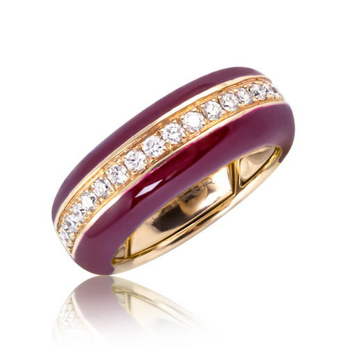 Rose Gold, Bordeaux Enamel & Diamond Ring [JRBND0134]