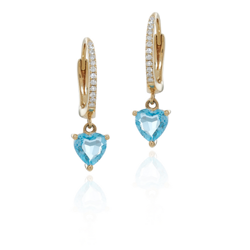 Heart Shape Blue Topaz & Diamond Huggie Hoop Earrings [2EBLT0216]