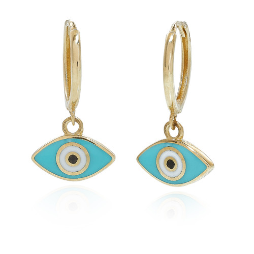 Gold Evil Eye Drop Earrings [JEHOP0112]