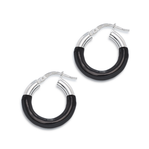 Black Enamel Hoop Earrings [JEHOP0080]