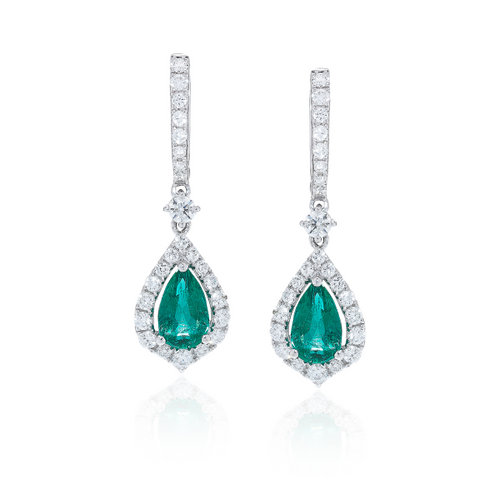 Emerald And Diamond Halo Drop Earrings [1EEDX0269]