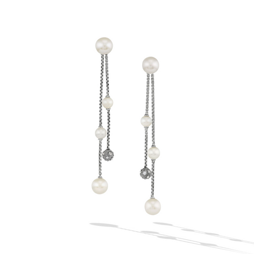 Pearl and Pave Two Row Drop Earrings [2ECPX1619]