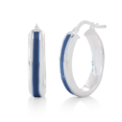 Navy Blue Enamel Oval Hoop Earrings  [JEHOP0109]
