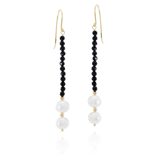Pearl And Black Spinel Earrings [JEOTH0148]