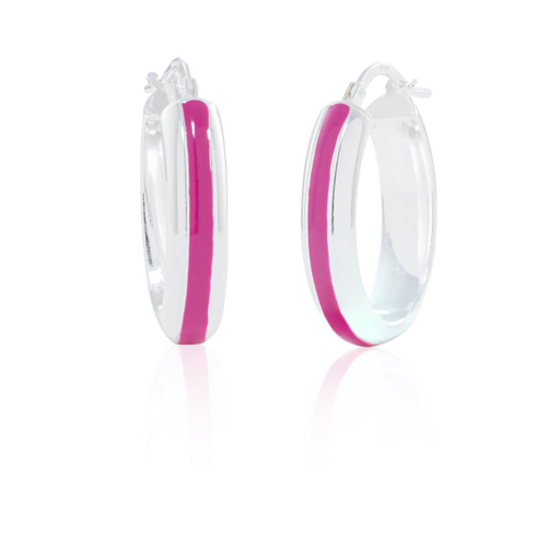 Hot Pink Enamel Hoop Earrings [JEHOP0105]