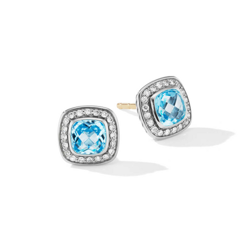 Petite Albion Blue Topaz and Pave Diamond Earrings  [2YSEA2487]