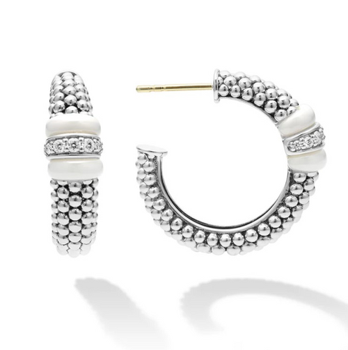 White Caviar Diamond Hoop Earrings [JEHOP0210]