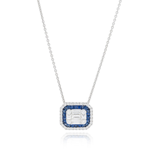 Sapphire And Diamond Halo Pendant Necklace [JNPEN0174]