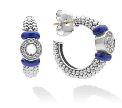 Blue Caviar Ceramic and Diamond Circle Hoop Earrings [JEHOP0216]