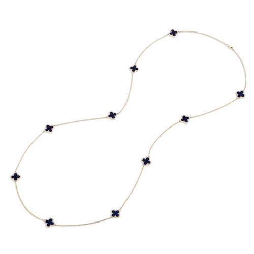 Black Onyx and Diamond Clover Necklace [JNOTH0477]