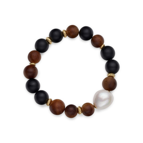 Kimberley Golden Dusk Dark Sandalwood, Onyx and South Sea Baroque Pearl Bracelet [JBOTH0681]