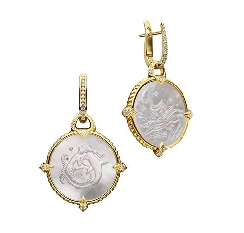 Dive Mermaid and Seascape Coin Charm Earrings [JEOTH0614]