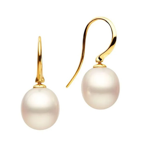 Classic Shepherd Hook Earrings in Yellow Gold with South Sea Oval Pearls [JEOTH0615]