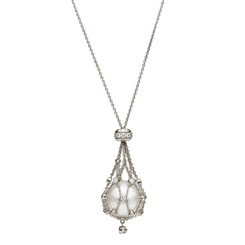 Lavalier Diamond Necklace in White Gold with South Sea Button Pearl [JNPEN0479]