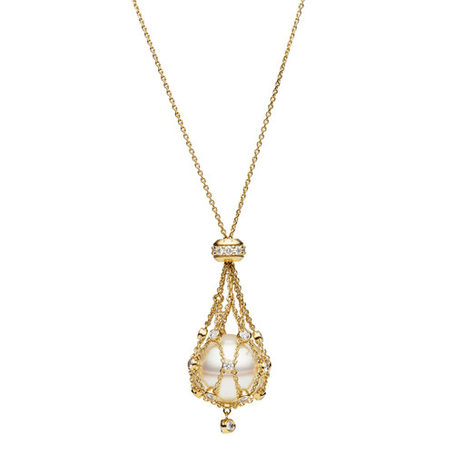Lavalier Diamond Necklace in Yellow Gold with South Sea Button Pearl [JNPEN0478]