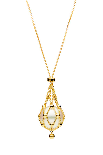 Lavalier Necklace in Yellow Gold with South Sea Button Pearl [JNPEN0475]