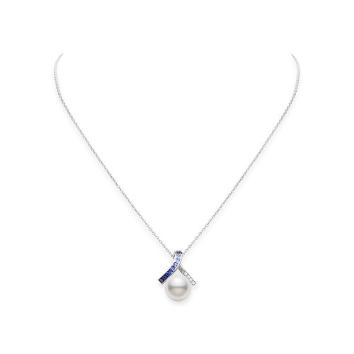 Ocean White South Sea Pearl, Diamond And Sapphire Pendant Necklace [JNPEN0371]