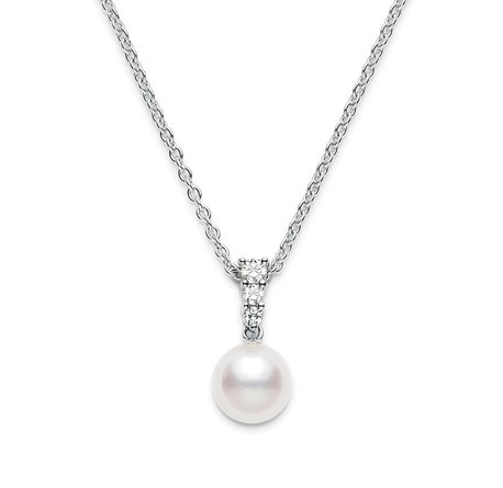 Morning Dew Diamond And Akoya Cultured Pearl Pendant Necklace [JNPEN0520]