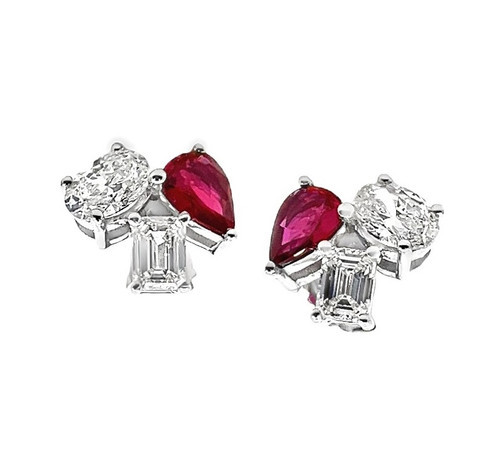 Ruby and Diamond Cluster Earrings [JESTD0519]