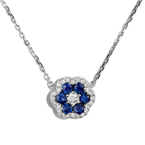 Diamond Sapphire Pendant Necklace [1DFSD0689]
