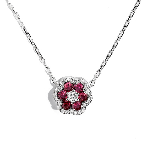Ruby & Diamond Flower Pendant [1DFRD0349]