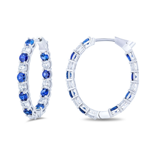 Oval Inside Out Sapphire and Diamond Hoop Earrings [1ESDX0874]