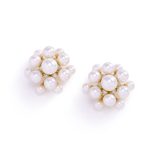 Sequence Pearl and Diamond Stud Earrings [2ECPX1622]