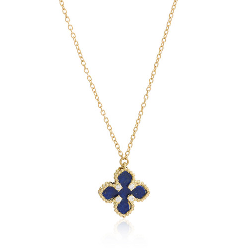 Lapis Diamond Flower Pendant Necklace [JNPEN1024]