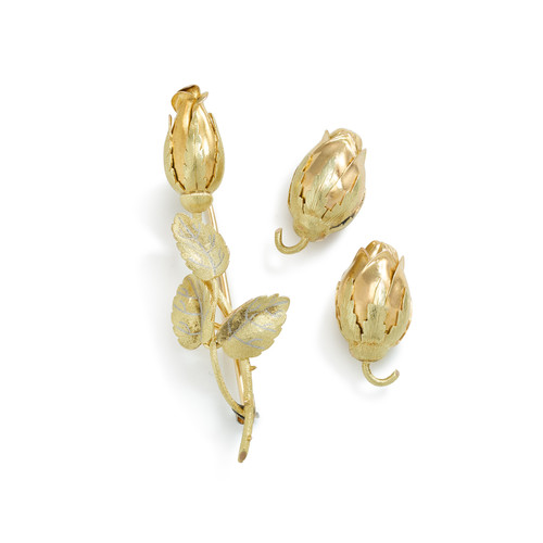 Estate Rose Pin and Earrings Set [2XESJ1574]