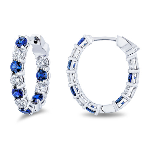 Oval Inside Out Sapphire and Diamond Hoop Earrings [1ESDX0866]