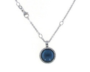 Cocktail Blue Topaz, Lapis, and Diamond Pendant Necklace [JNPEN1241]