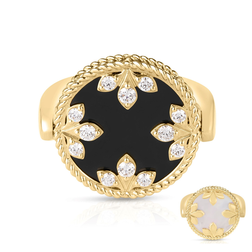 Medallion Black Jade, Mother of Pearl and Diamond Reversible Ring [JROTH1170]