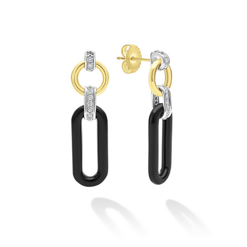Signature Caviar Black Ceramic Diamond Link Drop Earrings [JEOTH1030]